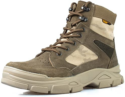 LUDEY Stivali Militari Uomo Stivali Tattici Scarponi da Passeggio Stivali Della Polizia Stivali da Combattimento Deserto Stivali Marrone SN-2202 EU39
