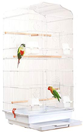 Birdcage Foldable Metal Wrought Iron Bird Cage Small Medium and Large Parrot Bird Villa Heightening Breeding Bird Building Ornamental Bird Cage Net Cover (Color : Black-Regular Version) (White)