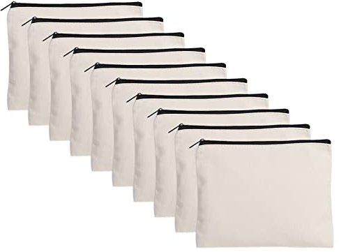 FEMONGY - Estuche de Lona Blanca, 10 Piezas, Bolsa con Cremallera, para Pintura, Escuela, Manualidades, Viajes, organización, 13 x 10 cm