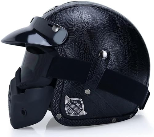 Jet Helm Vintage Harley Halbhelm mit Blasenlinse DOT ECE-Zertifizierung FRP Material Cruiser Chopper Scooter 3/4 Pilot Motorradhelm,C-XXL=（63~64cm）