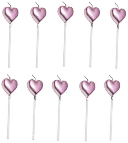 ZHjuju Candeline Compleanno a Cuore,10 pezzi Particolari Candele di Compleanno a Forma Cuore per la Festa di Compleanno Anniversario di Matrimonio Fidanzamento Decorazione,Rosa