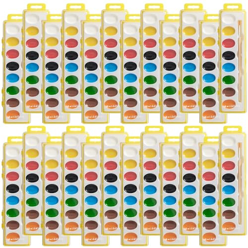 THE TWIDDLERS - 25 Palettes de Peinture Aquarelle, étuis individuels avec Pinceau en Bois et 8 Couleurs Vives, il Suffit d'ajouter de l'eau, lavables - Sacs de Fête pour Enfants, Cadeaux de Classe