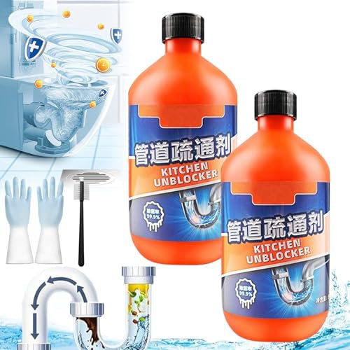 Déboucheur de canalisation 6 en 1, Déboucheur Gel Epais, Kitchen Unblocker, Pipeline Dredging Agent, Powerful Kitchen Unblocker for Kitchen Toilet Pipeline Quick Cleaning Tool (2Pcs-300ML)
