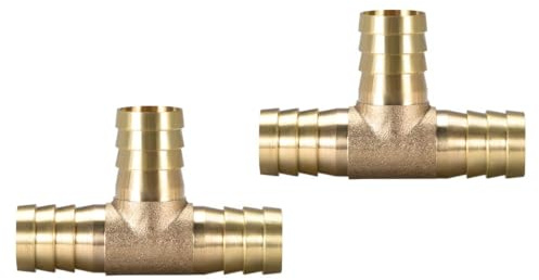 TOP-VIGOR 2Pcs 16mm Brass Barb Splicer Fitting, 3 Ways T-Shaped Fuel Hose Barbed Connector, Garden Tube Barbed Splitter Fitting for Water Fuel Gas Air Oil