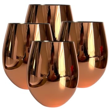 Laurie's Pub and Bar Accessories Set of 4 Stainless Steel Brushed Gold Egg Shape Tumbler Glasses 570ml (Rose Gold)