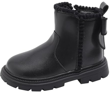 Bottes d'hiver 26 - En velours - Chaudes - Fermeture éclair latérale - Bottines souples - Antidérapantes - Toutes les chaussures en coton - Bottes d'hiver pour enfants - Taille 34, Noir , 27 EU