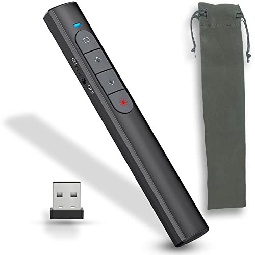 Puntero Laser Presentaciones + Bolsa de Almacenaje – Mando Presentaciones Inalámbrico – Pasador Diapositvas y Control de Volumen y Pantalla – Control Largo Alcance – Puntero para Conferencias (Negro)
