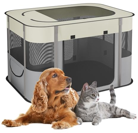 Relaxdays Recinto per Cani da Interno ed Esterno, Box Pieghevole Portatile Cuccioli, 60x90x68 cm, Tessuto, Multicolore