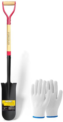 FORCOLID Drain Spade Shovel, Garden Drain Spade, Trenching Shovel, Woode D-Handle, Steel Y-Grip, 45 Inch Spade for Digging Transplanting & Edging (Red)