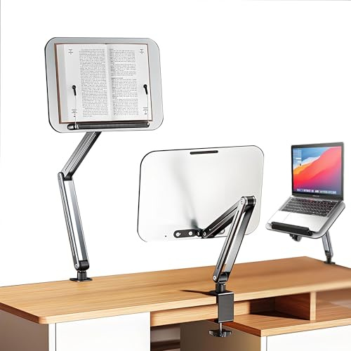 MEGAttA R51H Support de livre en bambou rotatif à 360°, réglable et avec espace de rangement – Support de lecture ergonomique pour livres, tablette, livre de cuisine, organiseur de bureau