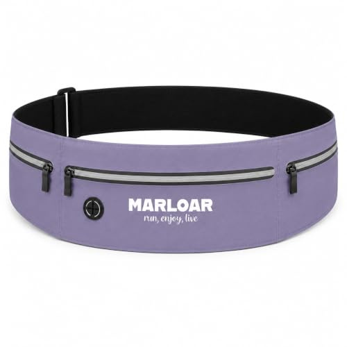 MARLOAR Running Belt with Soft Flask 250 ml - Adjustable Running Belt for Men & Women, Jogging Belt, Non-Slip, Multiple Pockets for Mobile Phone & Keys, Running Belt Black, Grau, Moderno