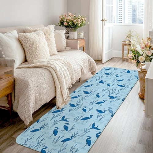 Tappeto a pelo basso in spugna a pelo basso, con canne naturali, stile contemporaneo, colore blu, resistente allo sbiadimento, per cucina, lavanderia, ingresso, 6 x 2,3 m