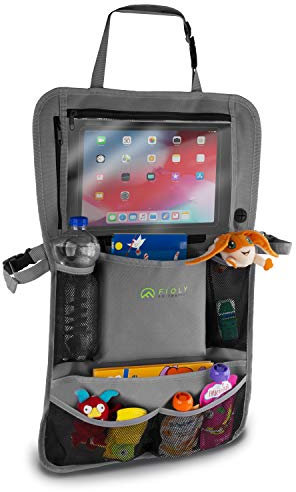 FIOLY Organisateur de Siège de Voiture pour Enfants, Innovante 2 en 1 protection du dossier de voiture, compartiments pour tablette iPad, tapis de protection du siège arrière hydrofuge rangement