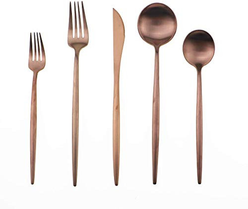 Gugrida 20-Piece 18/10 Stainless Steel Flatware Silverware, Luxury Dinnerware Set Travel Cutlery Tableware Include Knife Fork Spoon Service for 4,Healthy & Eco-Friendly Dishwasher Safe (Rose Gold)