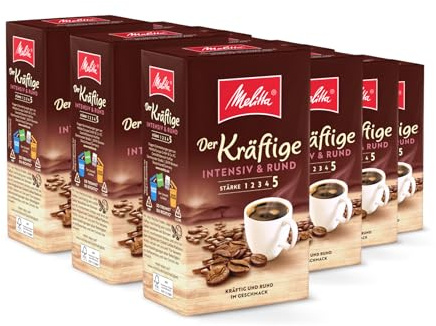 Melitta Der Kräftige Filter-Kaffee 12 x 500g, gemahlen, Pulver für Filterkaffeemaschinen, kräftige Röstung, geröstet in Deutschland, im Tray