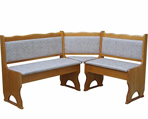 k koma Imbottitura Panca angolare in legno di pino, colore Alder con imbottitura, in legno massello – Nuova pelle ecologica beige (140 x 180)
