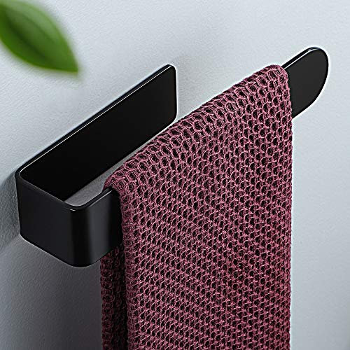 YIGII Hand Towel Holder Black Towel Ring Self Adhesive Towel Rail for Bathroom, Stainless Steel