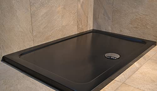 Diamond Low Profile 35mm Rectangle Central Waste Stone Resin Black Matt Shower Tray Various Sizes Inc FREE Shower Waste (1200x760)