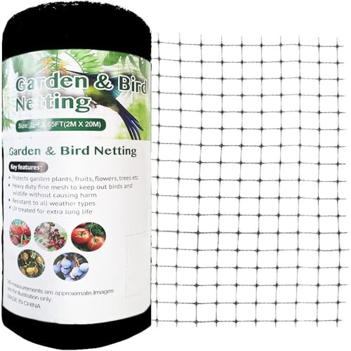 Vocray Rete Anti Uccelli 2x20M, Rete da Giardino per Protezione Piante, Orto, Frutta, Verdura, Pomodori, Piselli, Rete Antiuccelli con Maglia Quadrata 19x19mm per Barriera contro i Parassiti. (Nero)
