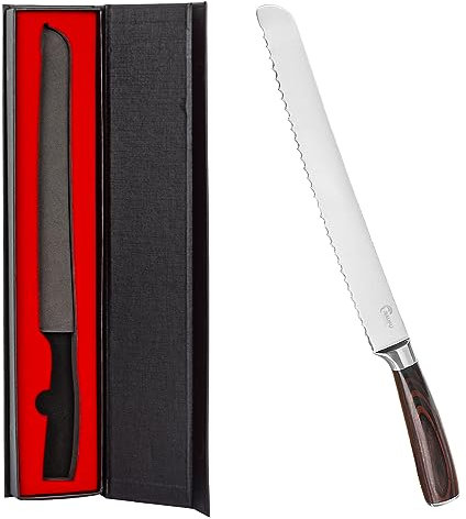 JIAUFU Brotmesser Wellenschliff 25cm aus Hochwertigem Kohlenstoffstahl, Sehr Scharf. (Das Schneiden von Brot ist nur die Grundfunktion, es kann auch die meisten harten Zutaten schneiden.)