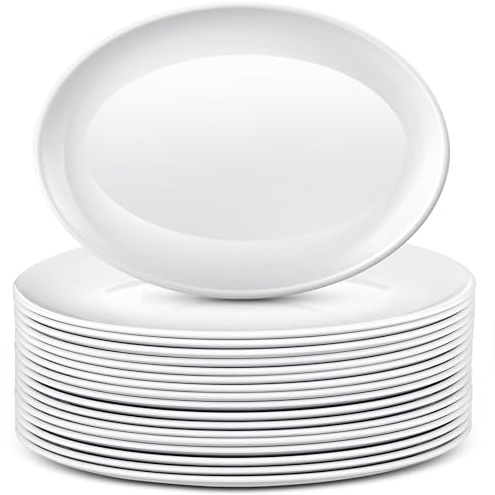 Dandat 24 Pack Melamine Large Serving Platter Oval Serving Platters White Serving Plates Oval Serving Tray Melamine Serving Dish for Food Meat Steak Fish Appetizers Entertaining Party, 12 Inch