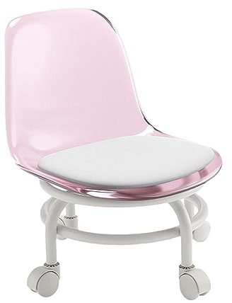 Rockible Taburete Rodante Bajo Giratorio de 360 Grados Con Respaldo, Mini Móvil para Limpieza, Tienda, Rosado, Individual