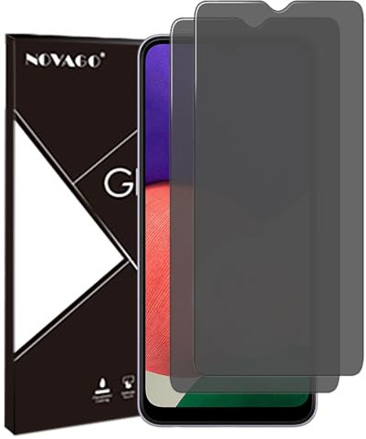 NOVAGO Compatible con Samsung A22 5G – Juego de 2 protectores de pantalla de cristal templado resistente 0,33 mm 9H (tintado antiespíón)