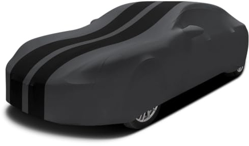 Asasytal Funda Coche Elástica Interior, Transpirable Antipolvo Tela de Terciopelo Ajuste Universal Fit Saloon/Sedan L4.9~5.25m para Exhibición de Garaje/Coche, Negro Rayas+Gris