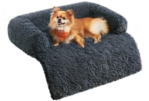 Feandrea FluffyHug Sofa Bed, Cover, Calming Bed for Small and Medium Dogs, M, 80 x 75 x 16 cm, Dark Grey PGW221G02