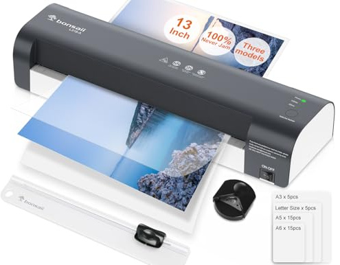 Bonsaii Laminator, 13 Inch 7-in-1 Thermal Laminator Machine with Never Jam Technology, with 40 Laminting Sheets for Home, Office, and Classroom Organization Supplies