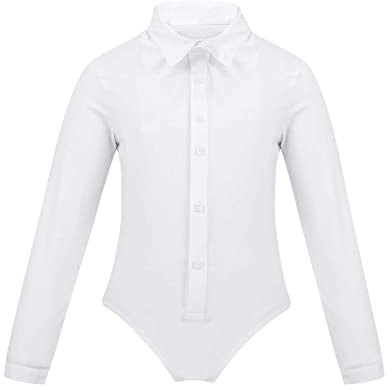 dPois Costumi Prestazioni Bambini Camicia da Latino Moderno Slim Fit Bambino Strass Body da Ginnastica Danza Classica Ballo Tango Samba Rumba Costumi da Ballo Dancewear, 6-16 Anni