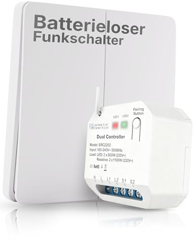 Hochwertiger Funkschalter 230V 2-Kanal Batterielos | Dual Funk Lichtschalter Set IP67 | 2-Fach Empfänger | 80m Reichweite | WLAN Schalter Alexa & Google
