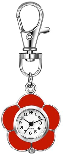 JewelryWe Backpack Key Chain Watch: Clip-on Quartz FOB Pocket Watch Novelty Cute Flower Carabiner Watches