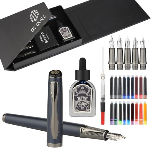 GC QUILL Kalligraphie Füllfederhalter Set – Enthält 5 Federn, Tintenflasche, Konverter und 18 Tintenpatronen, Edler Füller für Damen & Herren Geschenk – MU-25