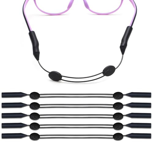 Fascia per occhiali, 5 pezzi Cinturino Regolabile per Occhiali, cinturino per occhiali sportivi per donne, bambini, uomini, senza coda antiscivolo cinghie, adatto per sport e tempo libero, 40cm, Nero