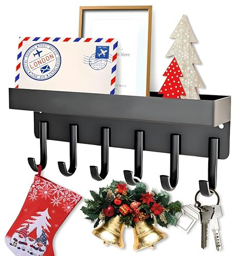 ATEWEITA porta chiavi da muro per casa, appendi chiavi a muro, Senza Perforazione con 6 Ganci per Stoccaggio delle Chiavi e Organizzazione in Cucina, Ingresso, Corridoio, Key Holder for wall, Nero