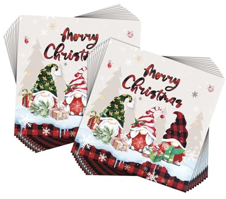 Lot de 40 serviettes de Noël, serviettes de Noël rouges, décoration de table de Noël, serviettes Merry, serviettes de Saint-Nicolas en papier, serviettes en tissu rouges, décoration de Noël pour la