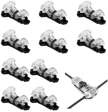 10 PCS 1 Pin 1 Way Wire Connectors Low Voltage T Tap Connectors without Stripping Quick Splice Wiring Branch Connector for 20-22 AWG, LED Strip, Audio, Vehicles, Electrical