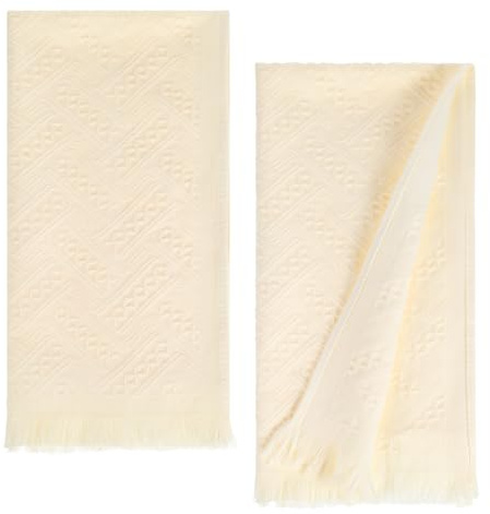 Sibba Hand Towels Bathroom 2 Pcs Cotton Turkish Absorbent Soft Face Towel Set Boho Decorative Hand Towel for Bath Kitchen Hotel Spa Farmhouse (Cream White, 14x30)