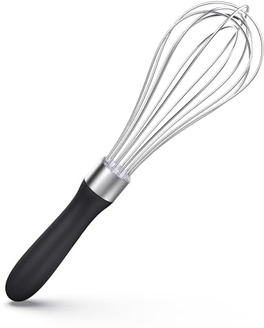 U-Taste Kitchen Whisk: 18/10 Stainless Steel Balloon Whisk 23 cm Small Egg Beater with 6 High Flex Wires and Non-Slip Silicone Handle for Whipping Blending Mixing Batter Creams Sauces (Black)