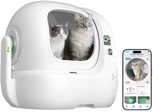 PETKIT PUROBOT MAX Pro 2 Arenero Gatos Autolimpiable, Entrada Mayor, Cámara AI, Arenero Autolimpiable para Gatos, 2,4 G y 5 G WiFi, Seguimiento Sanitario, Eliminación de Olores, 76L, para Varios Gato