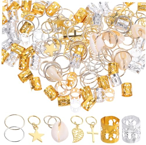 LOLIPPYY 140 piezas Accesorios para Trenzas de Pelo Juego Adornos para Dreadlocks y Trenzas Joyas de Cabello Flexibles y Ajustables para Niñas y Mujeres Bodas y Fiestas