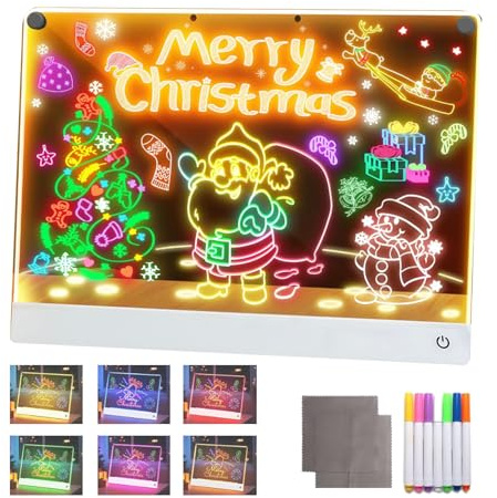 Lavagna luminosa per disegnare, lavagna LED per disegnare bambini, lavagna acrilica luminosa ricaricabile, 11 effetti luci, facile da pulire & portatile, 7 pennarelli (35x25cm)