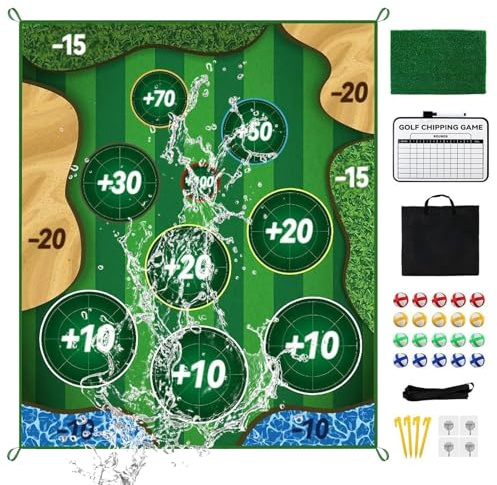 Golf Training Mat | 180x150cm Double-Sided Nylon Practice Mat With 20 Sticky Golf Balls | Indoor, Outdoor, Backyard, Garage, Lawn, Office, Courtyard Exercise And Sports Training For Adults