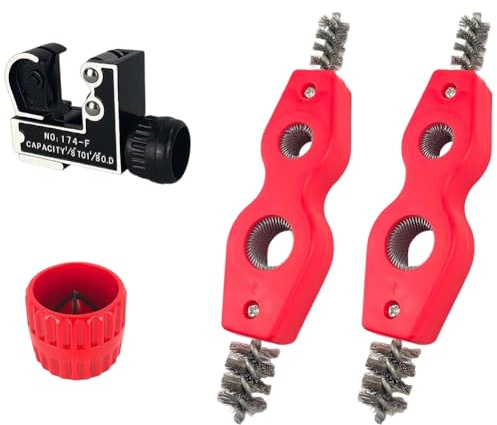 Ehwisbe Copper Pipe Cutter Set with Reamer Cleaner & Tube Deburring Tool Cleaning Brush for 1/2- & 3/4-Inch Pipes and Fittings