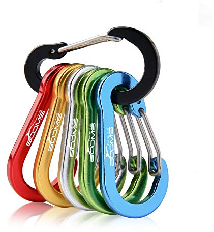 Booms Fishing CC1 Multi-Use Carabiner Clip, 6 Pack Small Caribeener Clips, Mini Keychain Caribeaner Clip 2 inch, Aluminum D Ring Carabiners, Assorted Colors