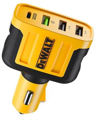 DEWALT Heavy Duty 4 Port USB C Car Charger Multiport, Fast 60W USB Cigarette Lighter Adapter, PD Type C Multi Car Phone Charger, Cell Phone Automobile Chargers Compatible iPhone 17/16/15 Samsung