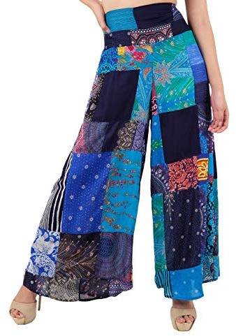 Lofbaz Pantalon Palazzo à Jambe Large Patchwork pour Femme