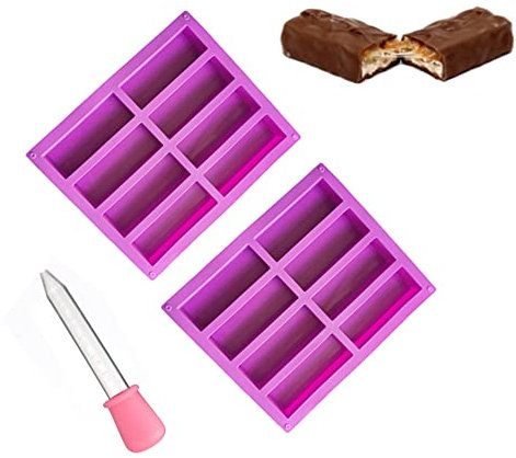 2 Pezzi Stampo Rettangolare Silicone,Cioccolato Cereali Muesli Barrette Energetiche Stampo 8 Cavità Rettangolo Grande Teglia da Forno in Silicone per Burro Muffin Brownie Pane di Mais Cheesecake