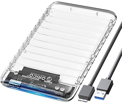 Festplattengehäuse 2,5 zoll USB 3.0, ORICO Transparent UASP Extern Gehäuse für 2.5 Zoll 7-9,5mm SATA I II III HDD/SSD, Unterstützt 6 TB, Werkzeugfreie Montage, Tragbar SSD Gehäuse mit USB Kabe(2139U3)